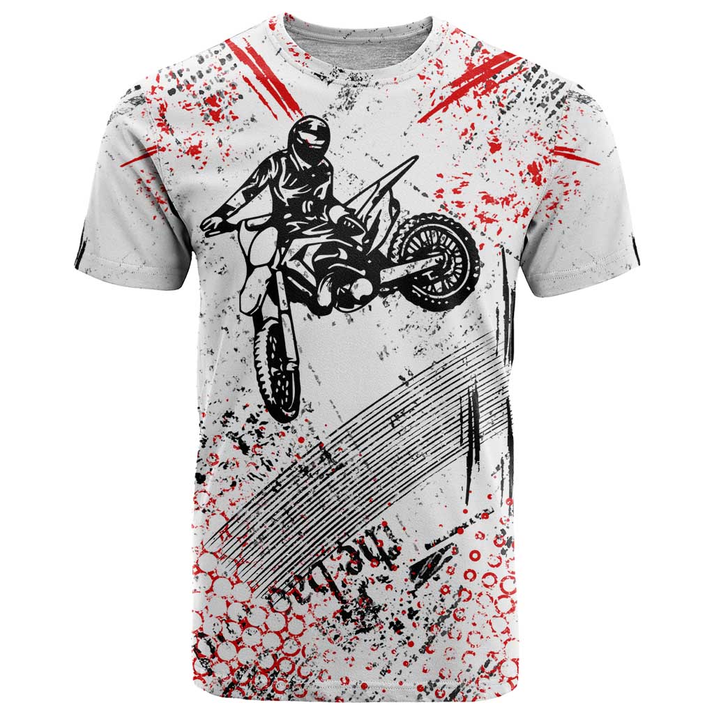 Motocross Rider T Shirt with Abstract Grunge Brush and Custom Number in Red and Black Splatter Design - Wonder Print Shop
