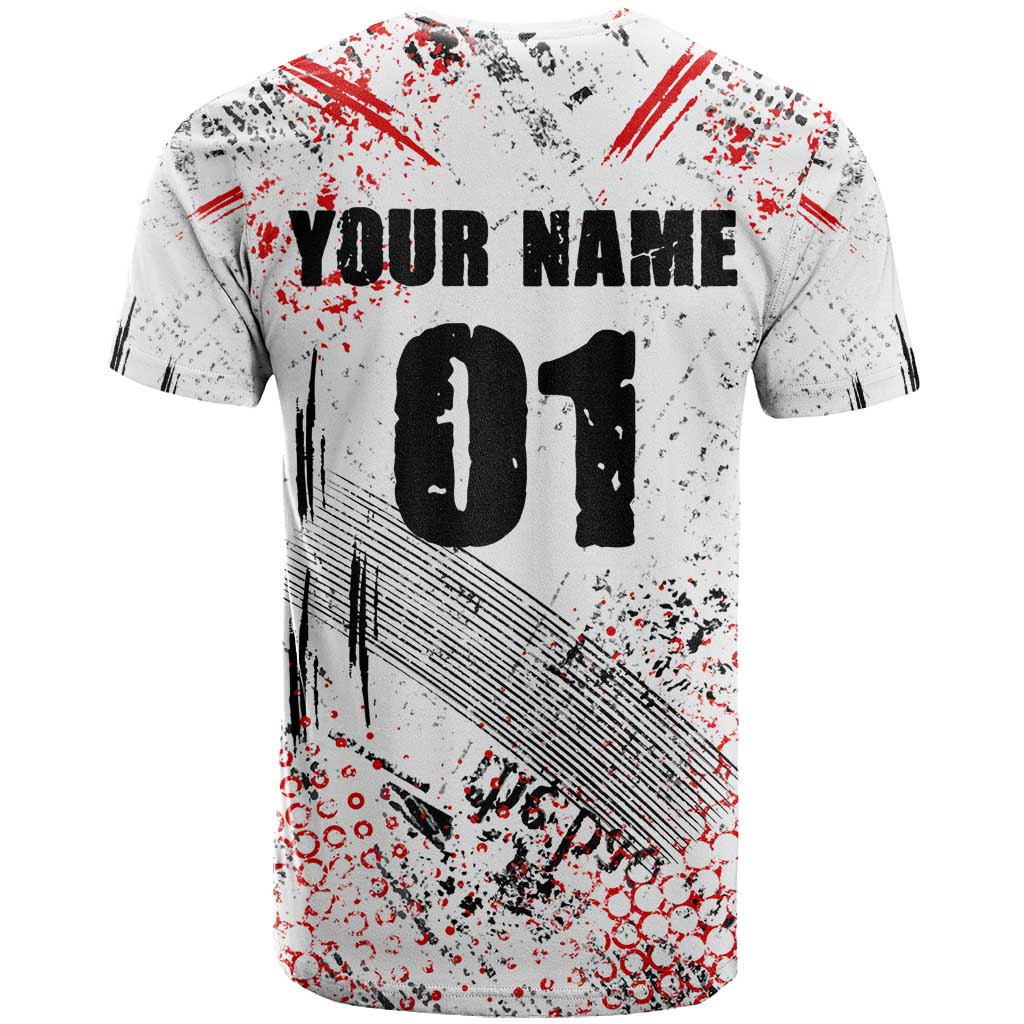 Motocross Rider T Shirt with Abstract Grunge Brush and Custom Number in Red and Black Splatter Design - Wonder Print Shop