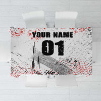 Motocross Rider Tablecloth with Abstract Grunge Brush and Custom Number in Red and Black Splatter Design - Wonder Print Shop