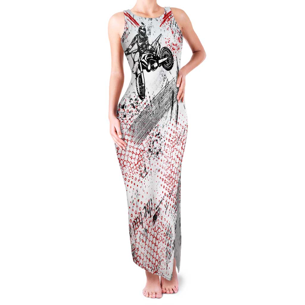 Motocross Rider Tank Maxi Dress with Abstract Grunge Brush and Custom Number in Red and Black Splatter Design - Wonder Print Shop