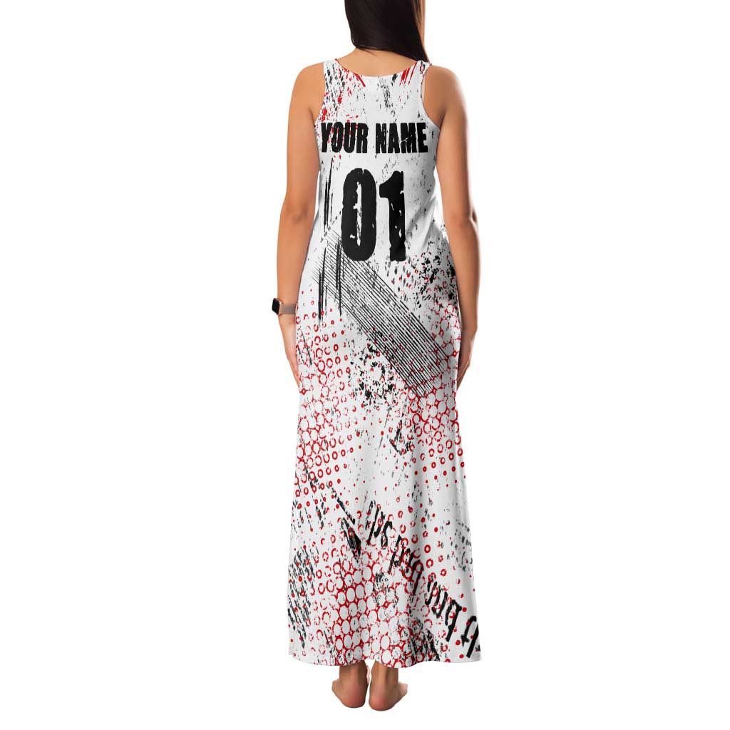 Motocross Rider Tank Maxi Dress with Abstract Grunge Brush and Custom Number in Red and Black Splatter Design - Wonder Print Shop