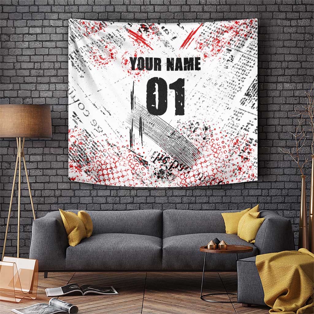 Motocross Rider Tapestry with Abstract Grunge Brush and Custom Number in Red and Black Splatter Design - Wonder Print Shop