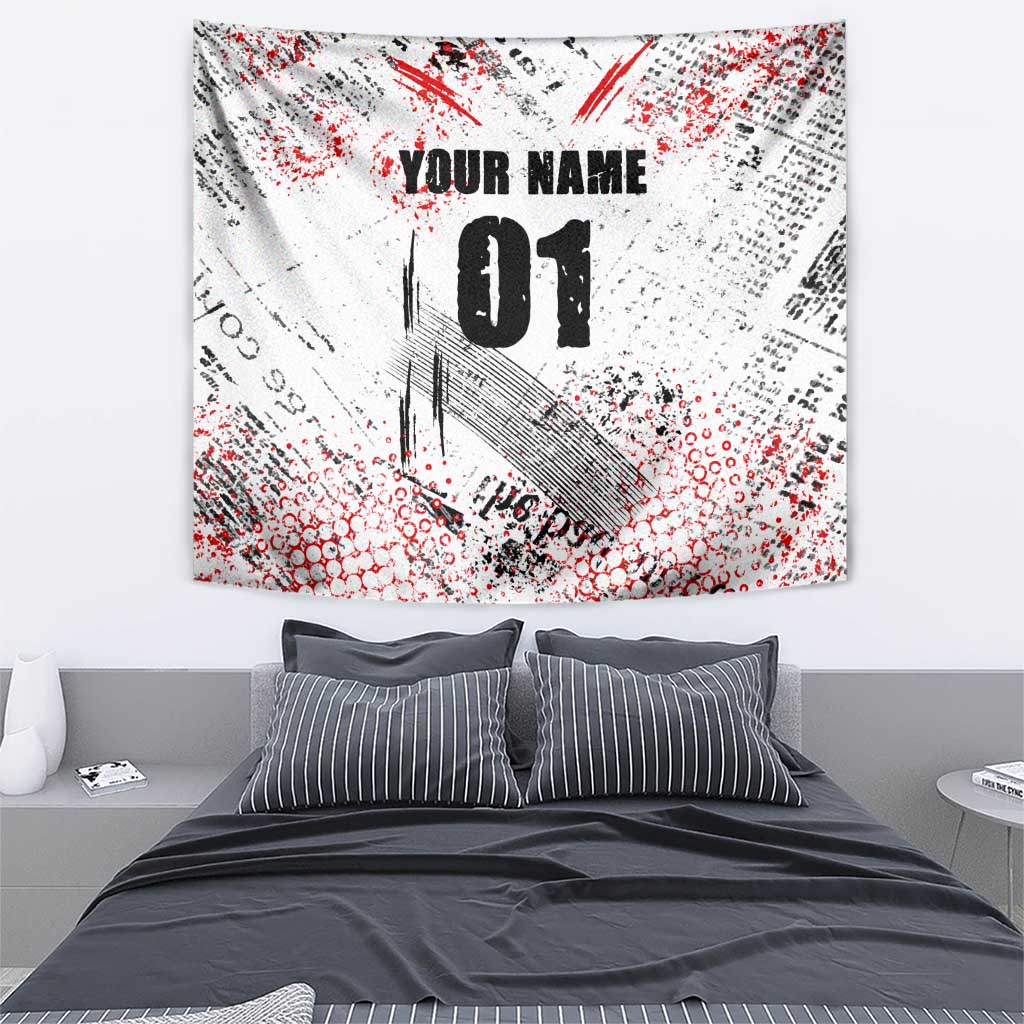 Motocross Rider Tapestry with Abstract Grunge Brush and Custom Number in Red and Black Splatter Design - Wonder Print Shop