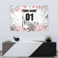 Motocross Rider Tapestry with Abstract Grunge Brush and Custom Number in Red and Black Splatter Design - Wonder Print Shop