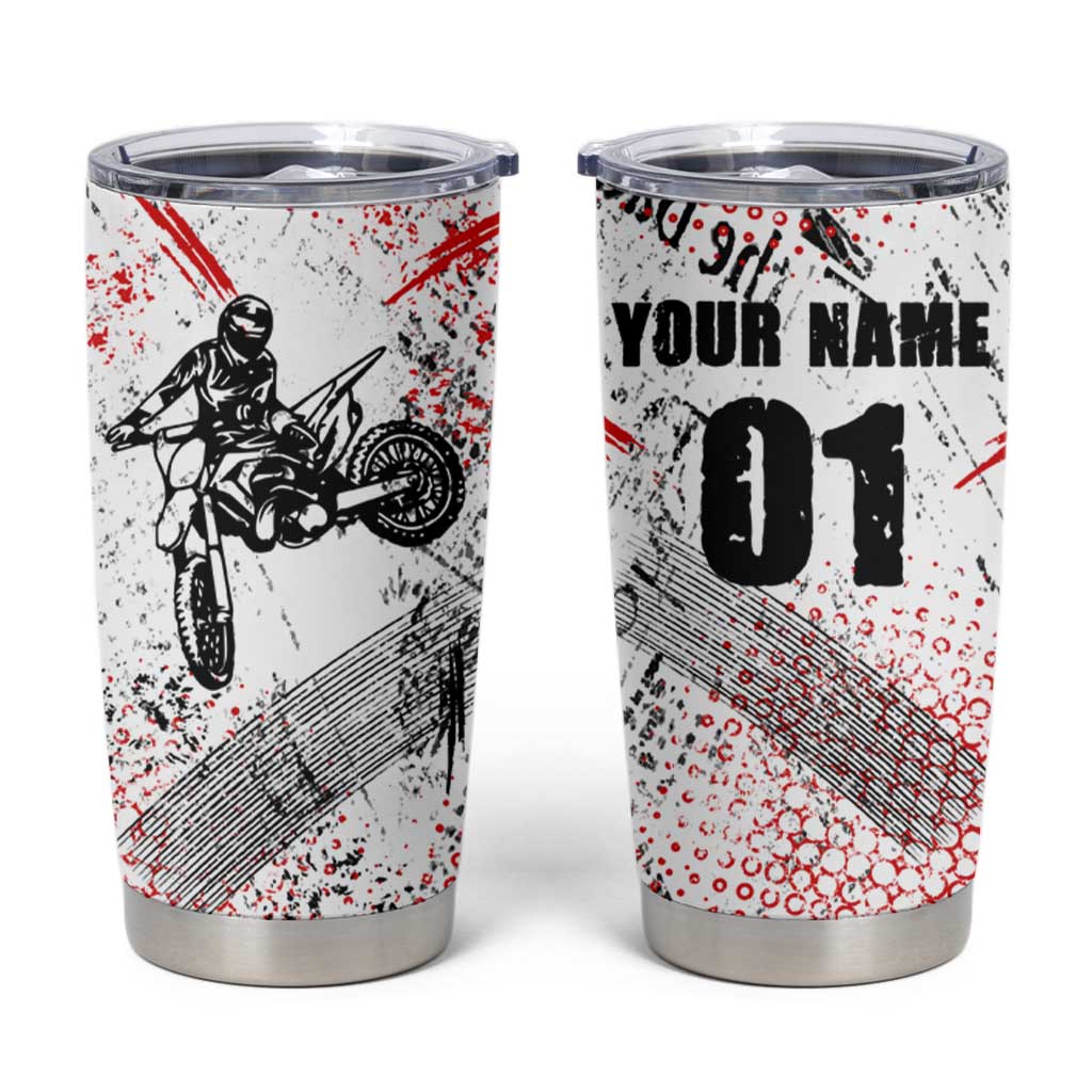 Motocross Rider Tumbler Cup with Abstract Grunge Brush and Custom Number in Red and Black Splatter Design - Wonder Print Shop