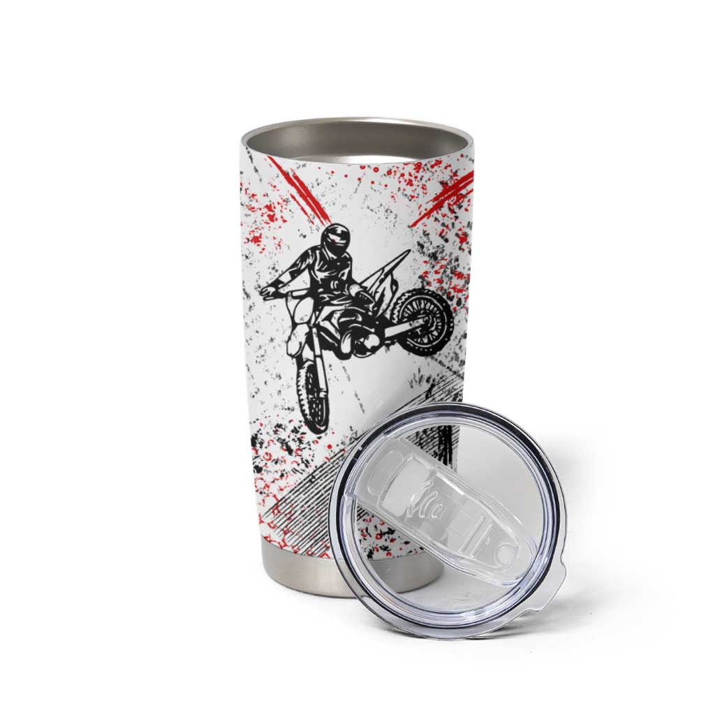 Motocross Rider Tumbler Cup with Abstract Grunge Brush and Custom Number in Red and Black Splatter Design - Wonder Print Shop