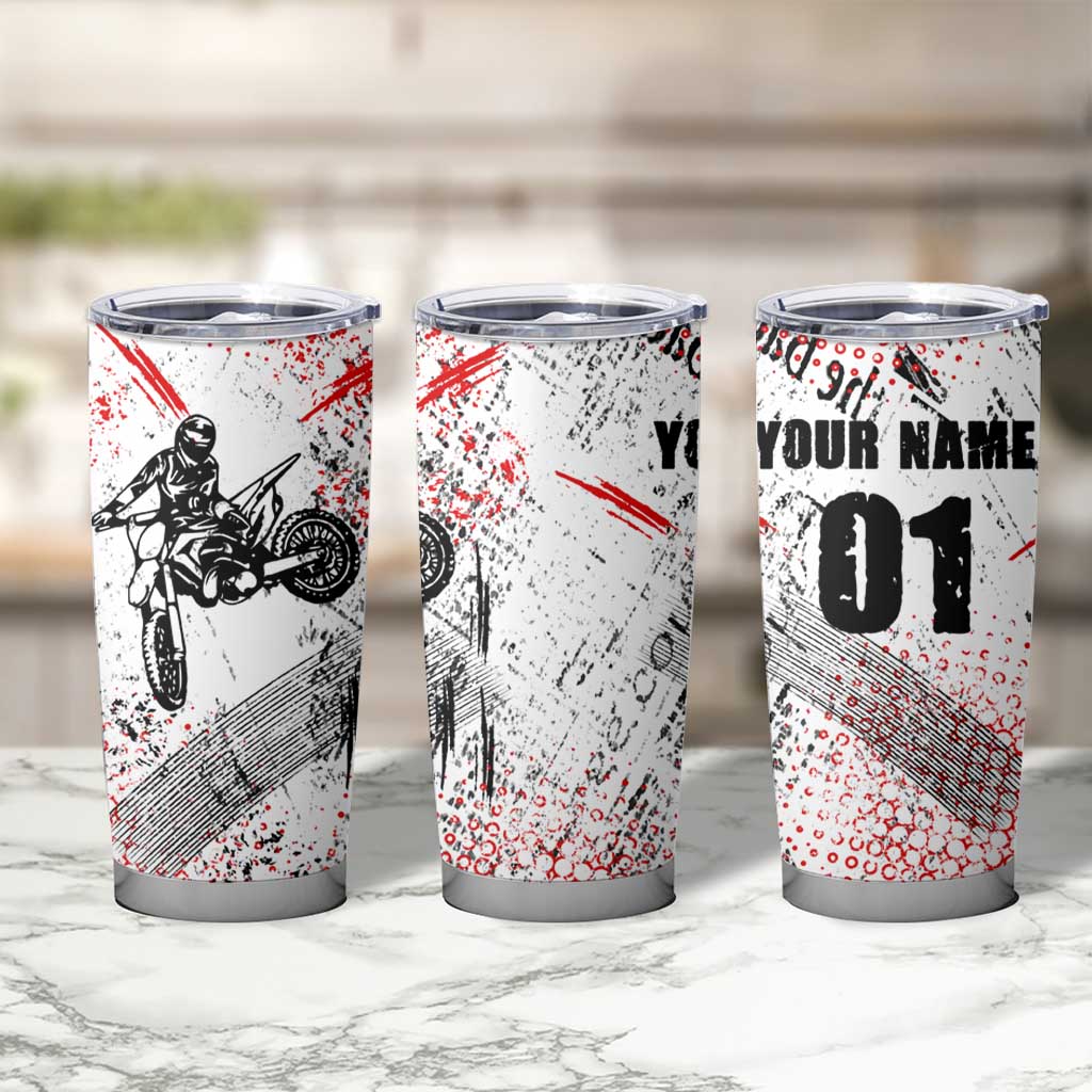 Motocross Rider Tumbler Cup with Abstract Grunge Brush and Custom Number in Red and Black Splatter Design - Wonder Print Shop
