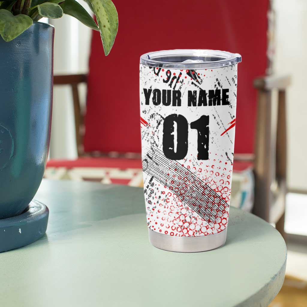 Motocross Rider Tumbler Cup with Abstract Grunge Brush and Custom Number in Red and Black Splatter Design - Wonder Print Shop