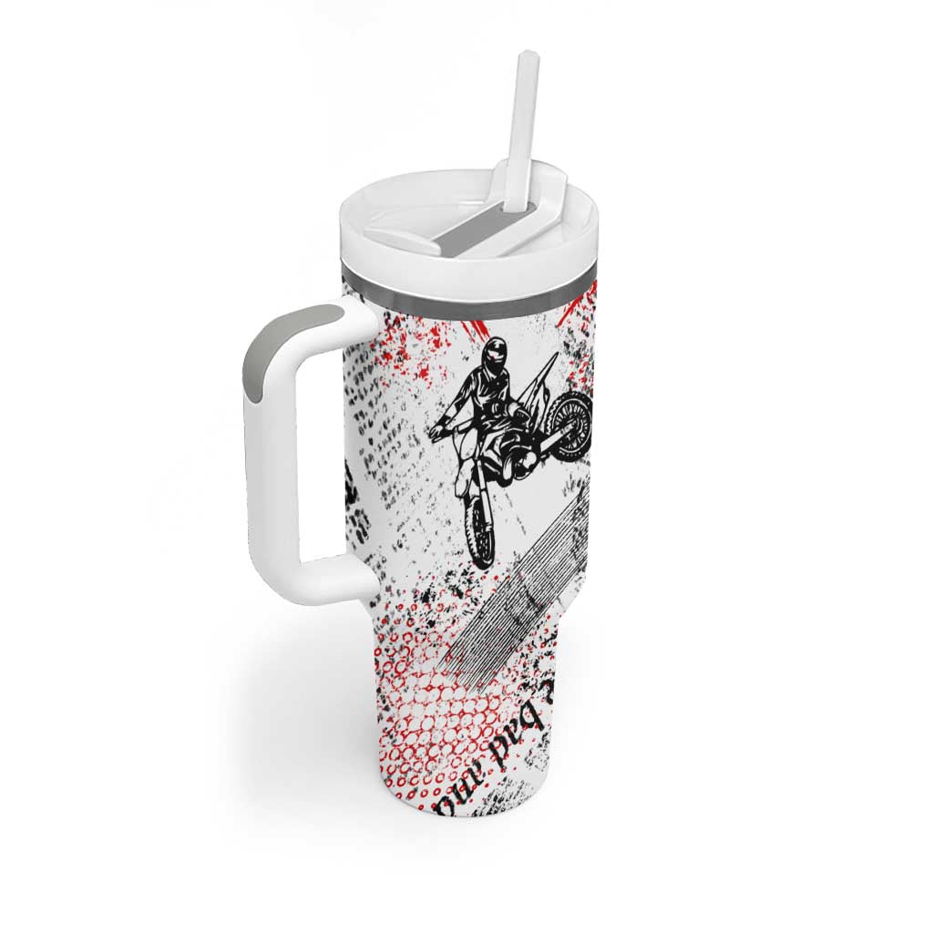 Motocross Rider Tumbler With Handle with Abstract Grunge Brush and Custom Number in Red and Black Splatter Design - Wonder Print Shop