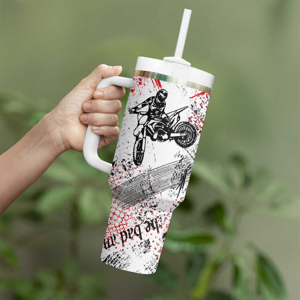 Motocross Rider Tumbler With Handle with Abstract Grunge Brush and Custom Number in Red and Black Splatter Design - Wonder Print Shop