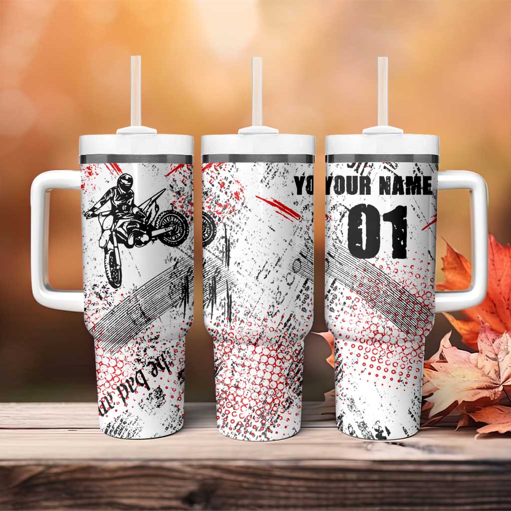 Motocross Rider Tumbler With Handle with Abstract Grunge Brush and Custom Number in Red and Black Splatter Design - Wonder Print Shop