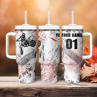 Motocross Rider Tumbler With Handle with Abstract Grunge Brush and Custom Number in Red and Black Splatter Design - Wonder Print Shop