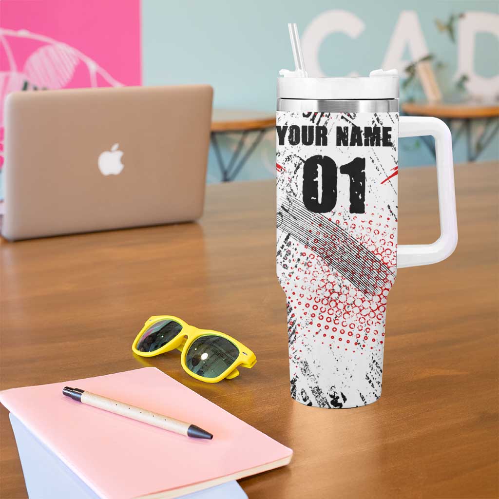 Motocross Rider Tumbler With Handle with Abstract Grunge Brush and Custom Number in Red and Black Splatter Design - Wonder Print Shop