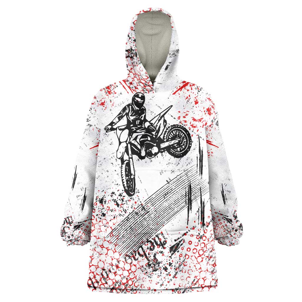 Motocross Rider Wearable Blanket Hoodie with Abstract Grunge Brush and Custom Number in Red and Black Splatter Design - Wonder Print Shop
