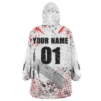 Motocross Rider Wearable Blanket Hoodie with Abstract Grunge Brush and Custom Number in Red and Black Splatter Design - Wonder Print Shop