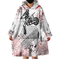 Motocross Rider Wearable Blanket Hoodie with Abstract Grunge Brush and Custom Number in Red and Black Splatter Design - Wonder Print Shop