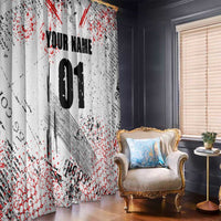 Motocross Rider Window Curtain with Abstract Grunge Brush and Custom Number in Red and Black Splatter Design - Wonder Print Shop