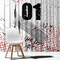 Motocross Rider Window Curtain with Abstract Grunge Brush and Custom Number in Red and Black Splatter Design - Wonder Print Shop