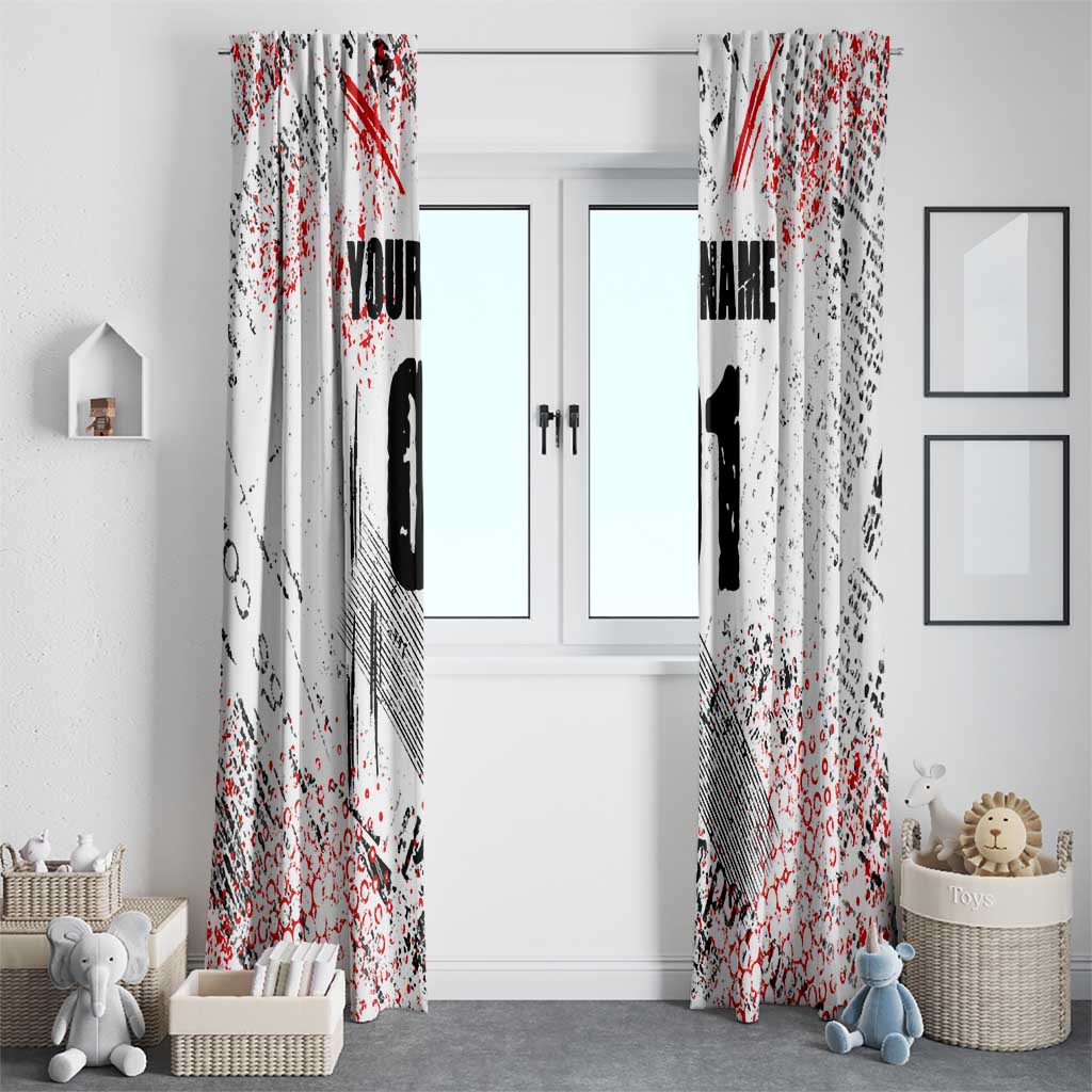 Motocross Rider Window Curtain with Abstract Grunge Brush and Custom Number in Red and Black Splatter Design - Wonder Print Shop