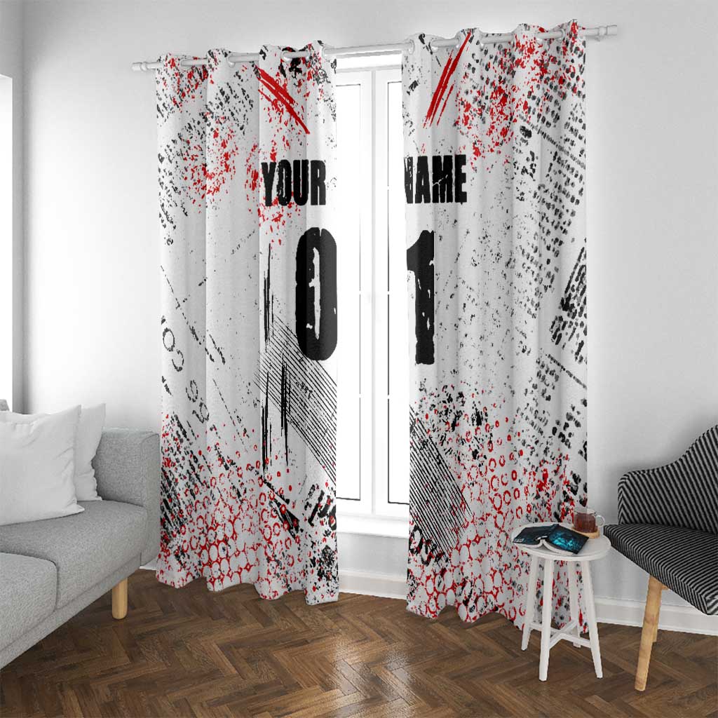 Motocross Rider Window Curtain with Abstract Grunge Brush and Custom Number in Red and Black Splatter Design - Wonder Print Shop