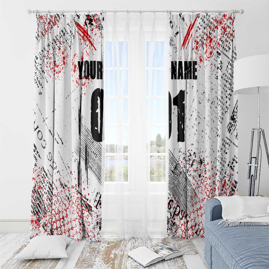 Motocross Rider Window Curtain with Abstract Grunge Brush and Custom Number in Red and Black Splatter Design - Wonder Print Shop