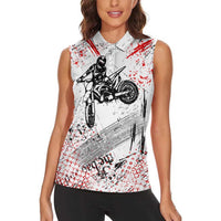 Motocross Rider Women Sleeveless Polo Shirt with Abstract Grunge Brush and Custom Number in Red and Black Splatter Design - Wonder Print Shop