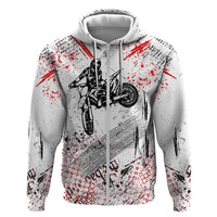 Motocross Rider Zip Hoodie with Abstract Grunge Brush and Custom Number in Red and Black Splatter Design - Wonder Print Shop