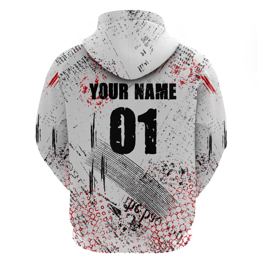Motocross Rider Zip Hoodie with Abstract Grunge Brush and Custom Number in Red and Black Splatter Design - Wonder Print Shop