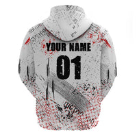 Motocross Rider Zip Hoodie with Abstract Grunge Brush and Custom Number in Red and Black Splatter Design - Wonder Print Shop