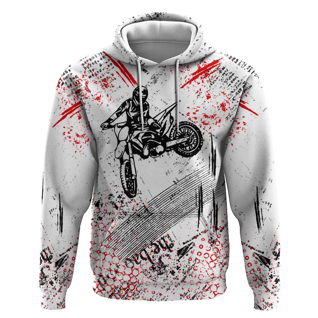 Motocross Rider Zip Hoodie with Abstract Grunge Brush and Custom Number in Red and Black Splatter Design - Wonder Print Shop
