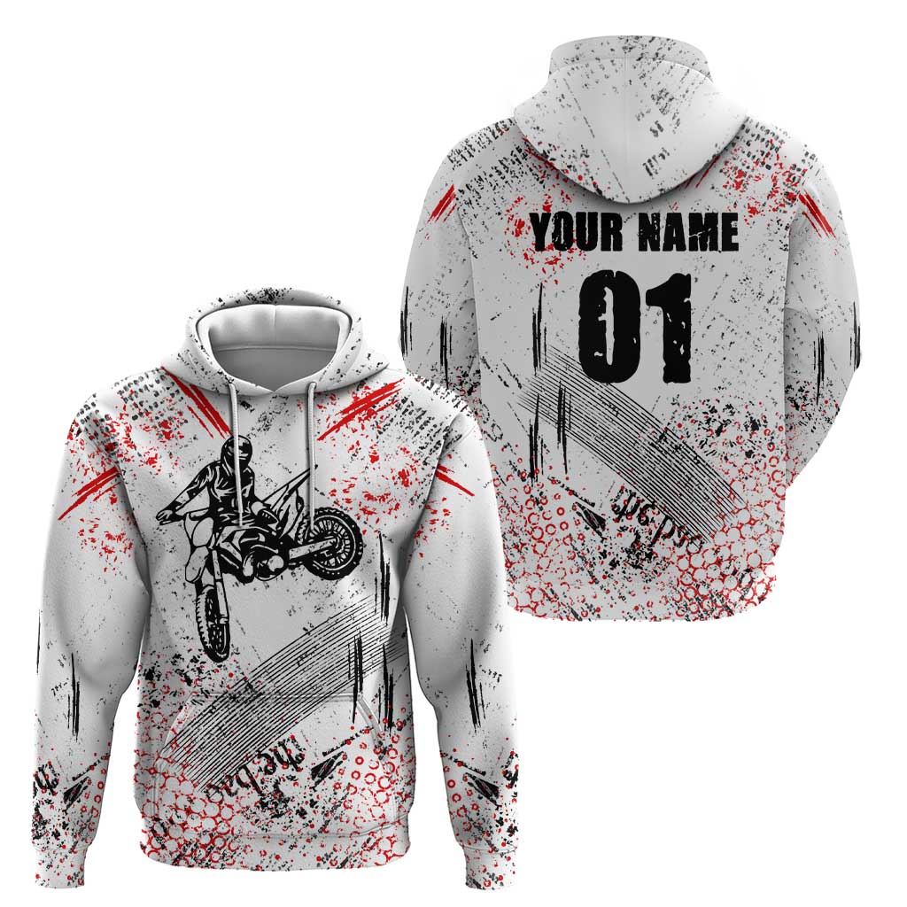 Motocross Rider Zip Hoodie with Abstract Grunge Brush and Custom Number in Red and Black Splatter Design - Wonder Print Shop