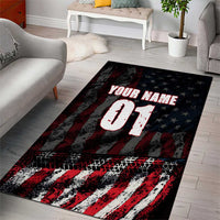 Motocross Rider Area Rug with American Flag Background and Extreme Text in Red and Black Grunge Design - Wonder Print Shop