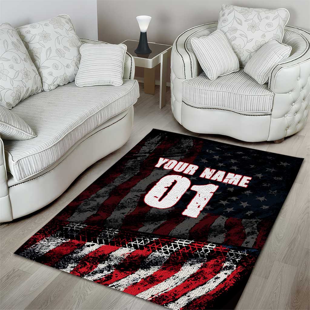 Motocross Rider Area Rug with American Flag Background and Extreme Text in Red and Black Grunge Design - Wonder Print Shop