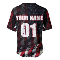 Motocross Rider Baseball Jersey with American Flag Background and Extreme Text in Red and Black Grunge Design - Wonder Print Shop