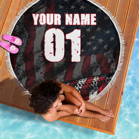 Motocross Rider Beach Blanket with American Flag Background and Extreme Text in Red and Black Grunge Design - Wonder Print Shop