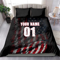 Motocross Rider Bedding Set with American Flag Background and Extreme Text in Red and Black Grunge Design - Wonder Print Shop
