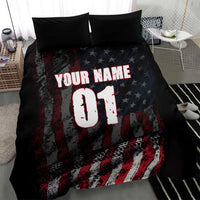 Motocross Rider Bedding Set with American Flag Background and Extreme Text in Red and Black Grunge Design - Wonder Print Shop