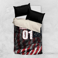 Motocross Rider Bedding Set with American Flag Background and Extreme Text in Red and Black Grunge Design - Wonder Print Shop