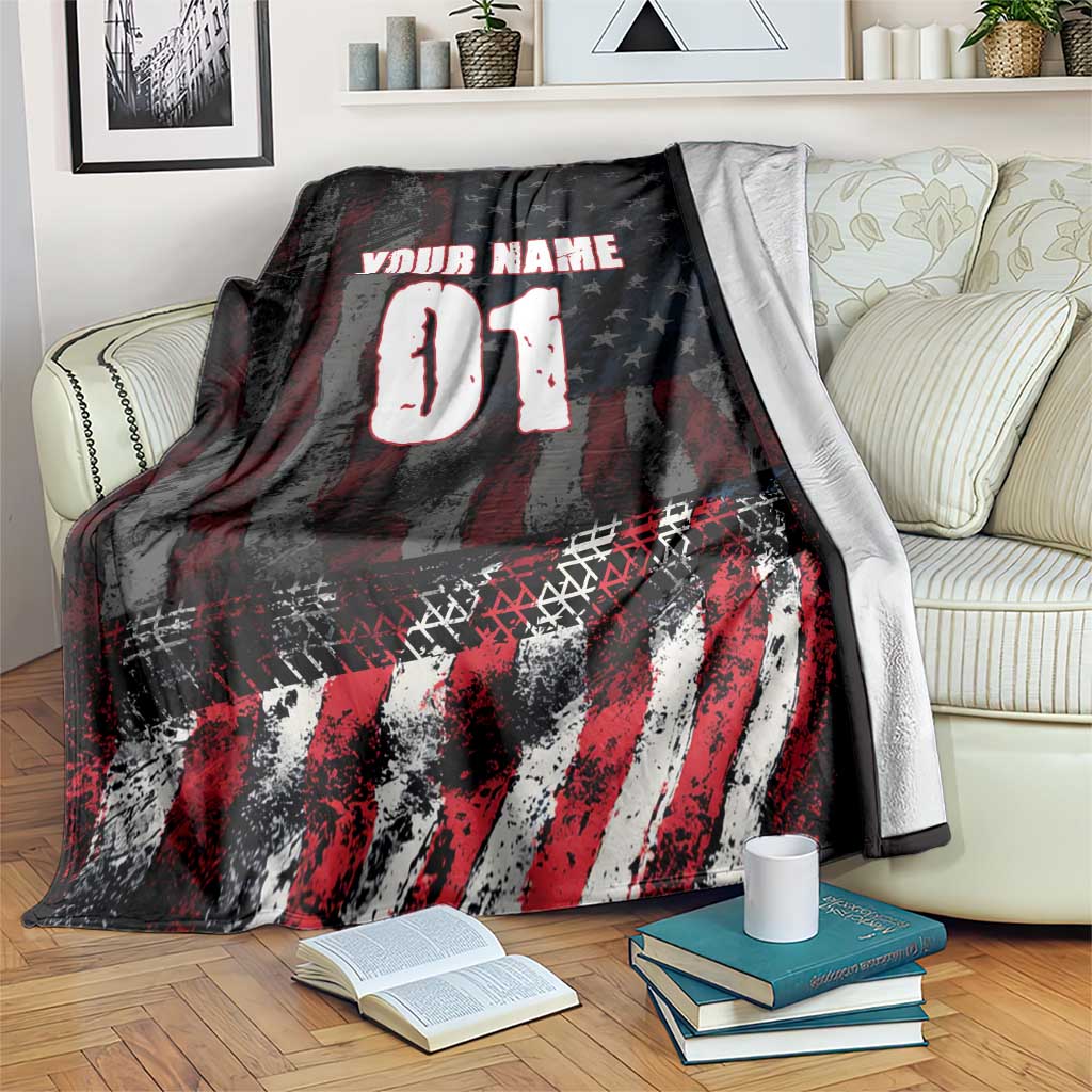 Motocross Rider Blanket with American Flag Background and Extreme Text in Red and Black Grunge Design - Wonder Print Shop
