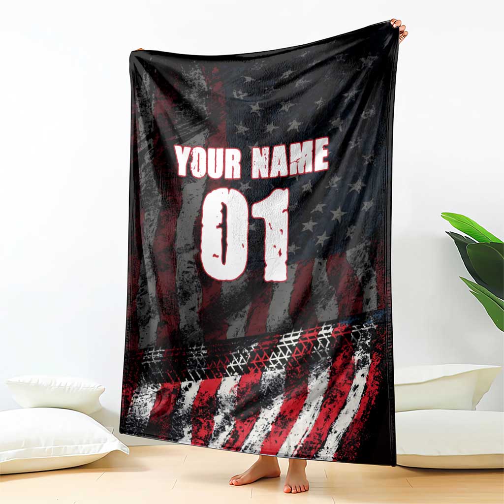 Motocross Rider Blanket with American Flag Background and Extreme Text in Red and Black Grunge Design - Wonder Print Shop