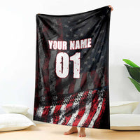 Motocross Rider Blanket with American Flag Background and Extreme Text in Red and Black Grunge Design - Wonder Print Shop