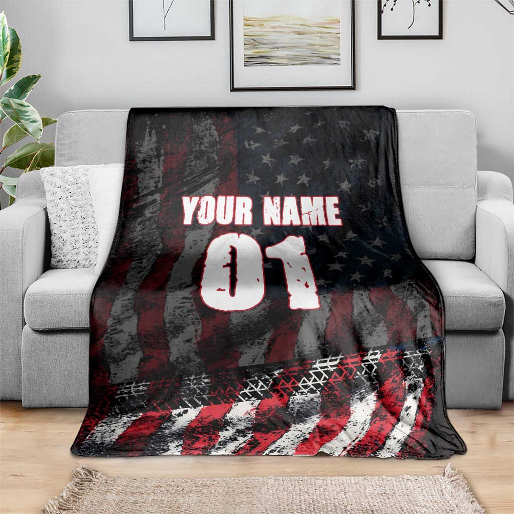 Motocross Rider Blanket with American Flag Background and Extreme Text in Red and Black Grunge Design - Wonder Print Shop