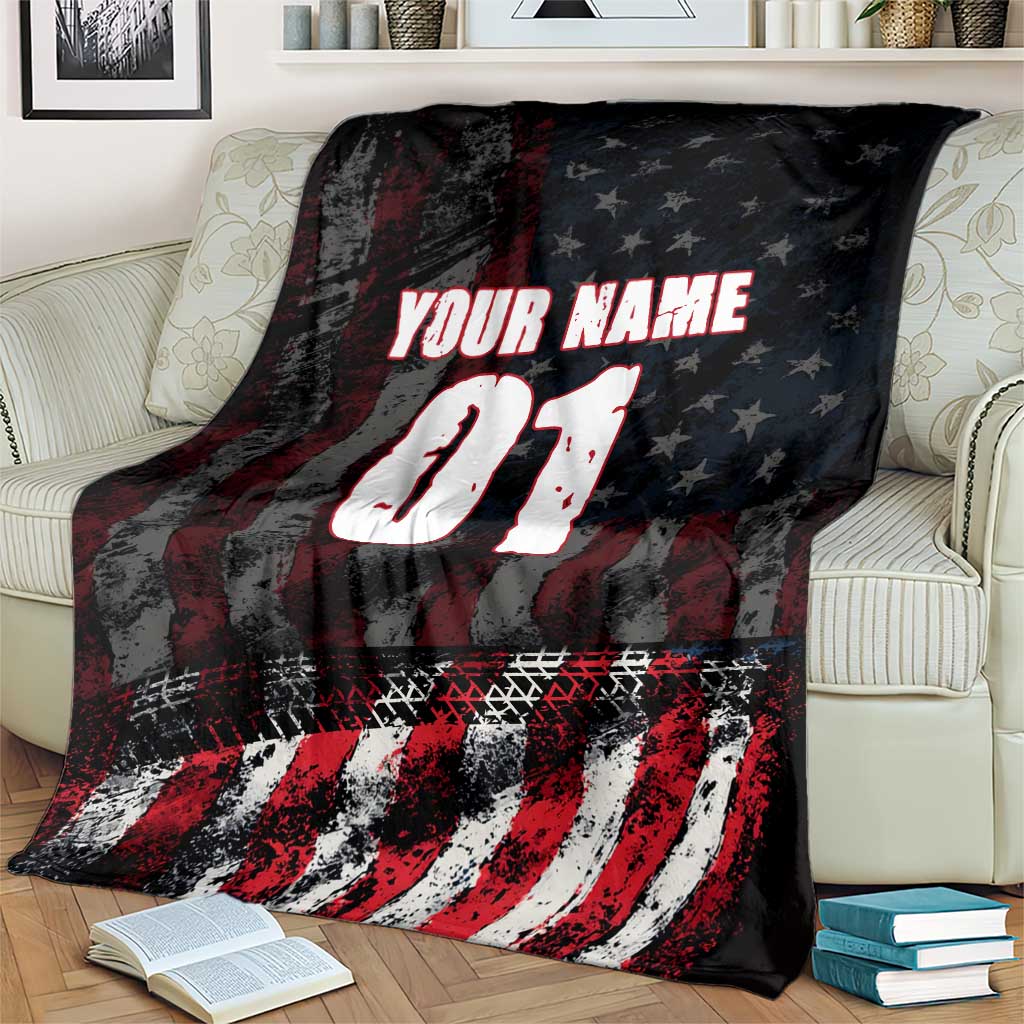 Motocross Rider Blanket with American Flag Background and Extreme Text in Red and Black Grunge Design - Wonder Print Shop