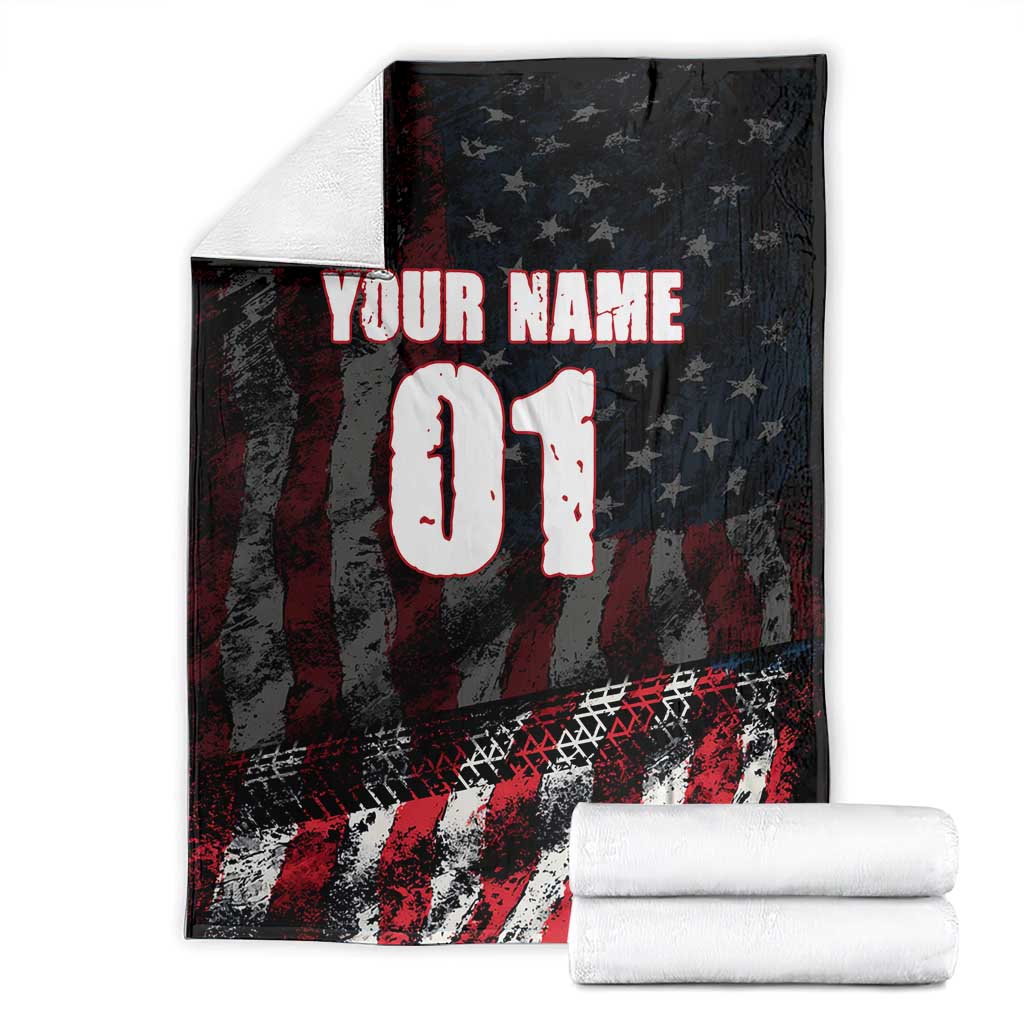 Motocross Rider Blanket with American Flag Background and Extreme Text in Red and Black Grunge Design - Wonder Print Shop