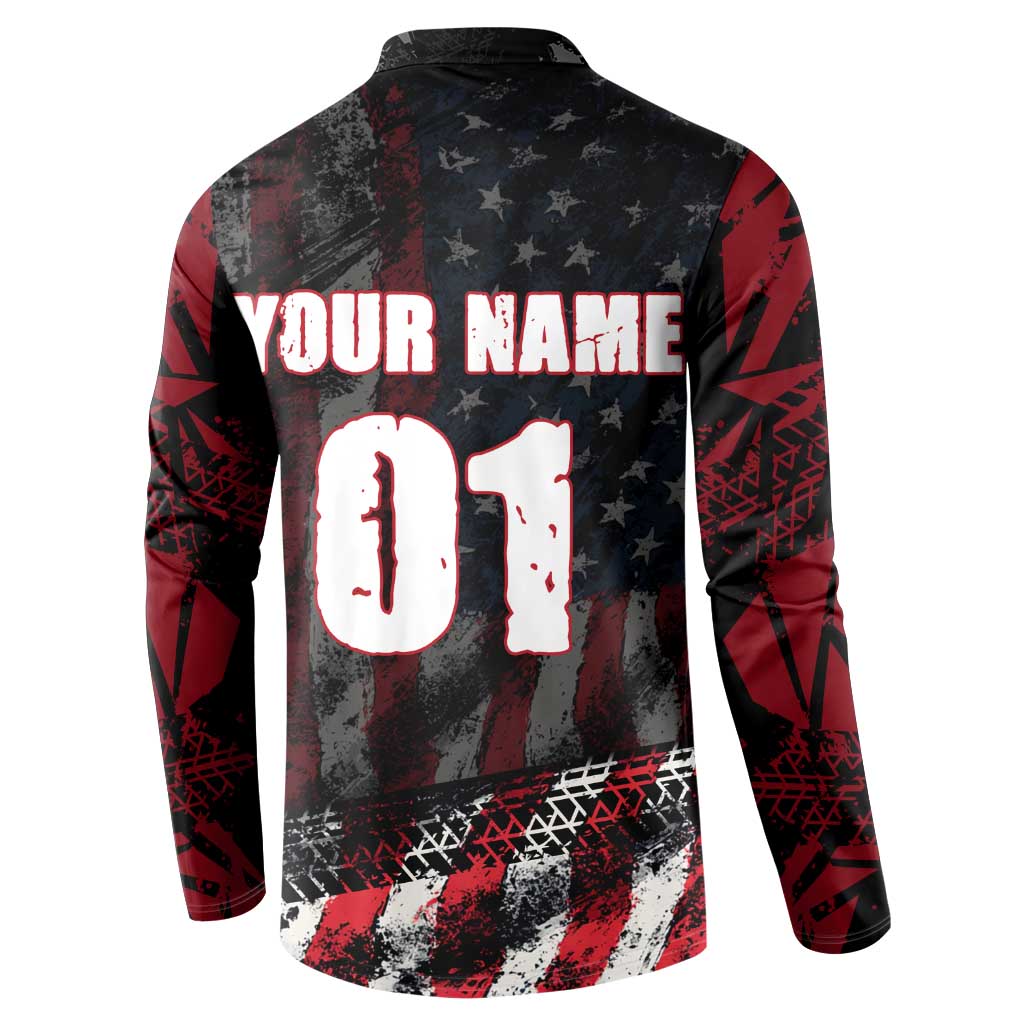 Motocross Rider Button Sweatshirt with American Flag Background and Extreme Text in Red and Black Grunge Design - Wonder Print Shop