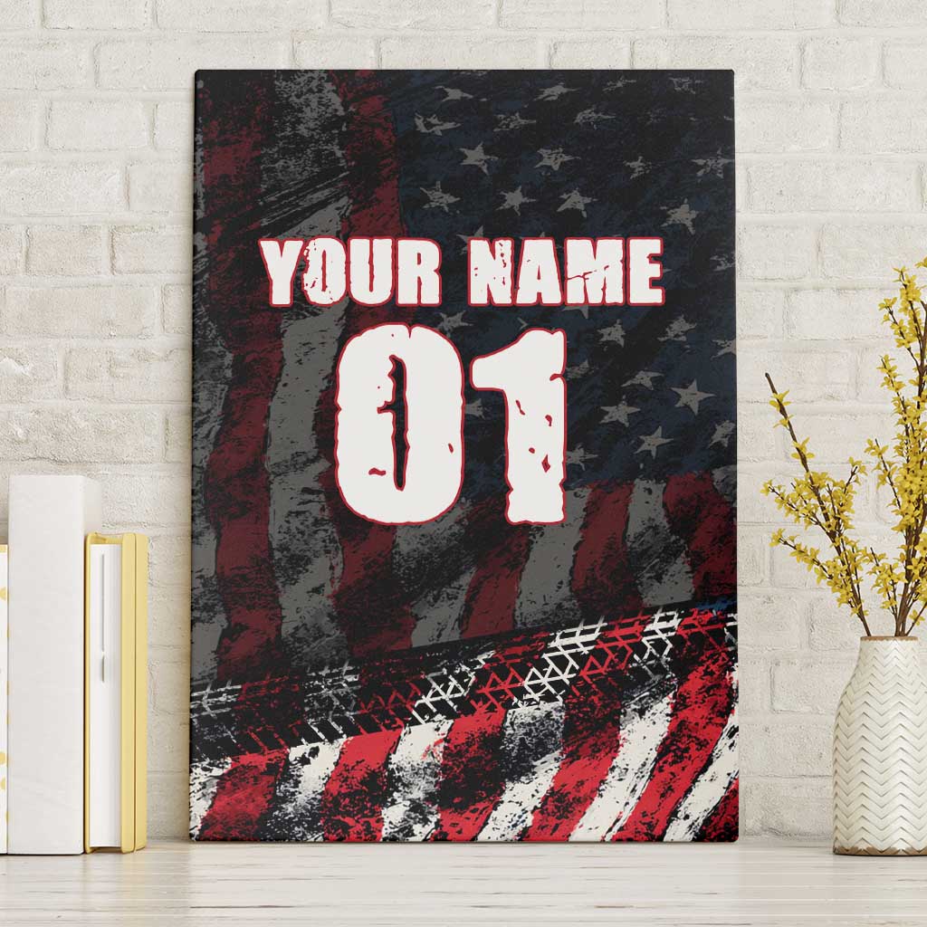 Motocross Rider Canvas Wall Art with American Flag Background and Extreme Text in Red and Black Grunge Design - Wonder Print Shop