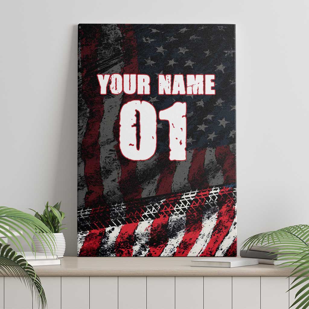 Motocross Rider Canvas Wall Art with American Flag Background and Extreme Text in Red and Black Grunge Design - Wonder Print Shop
