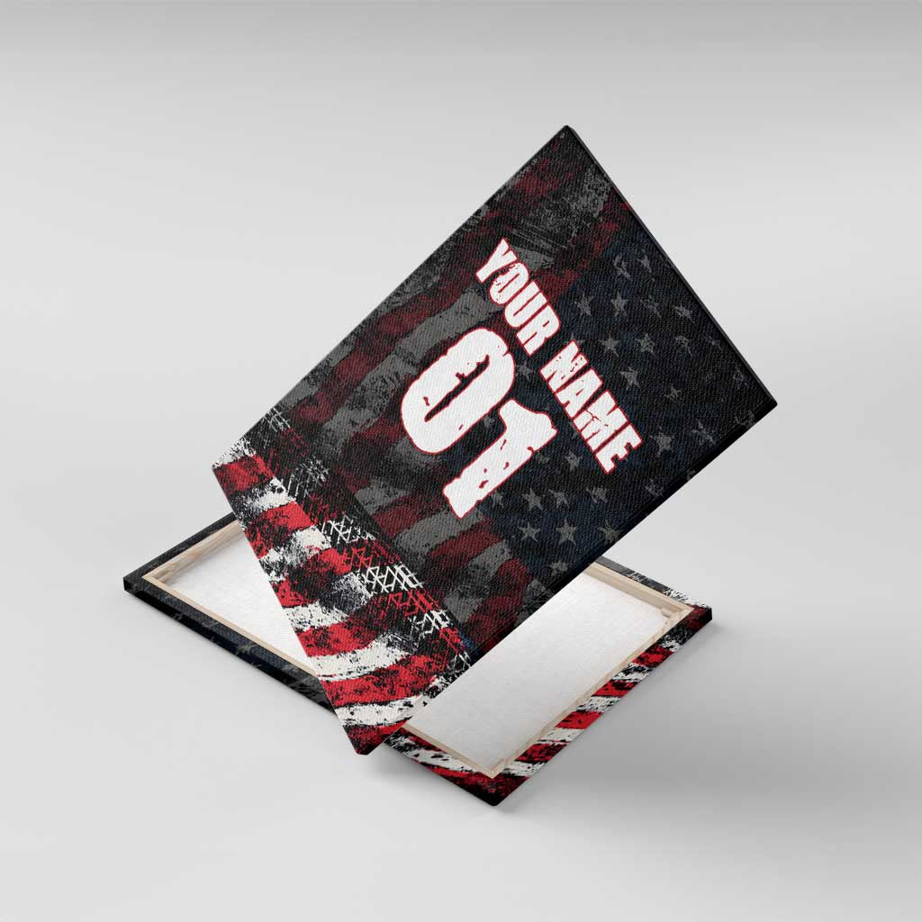Motocross Rider Canvas Wall Art with American Flag Background and Extreme Text in Red and Black Grunge Design - Wonder Print Shop