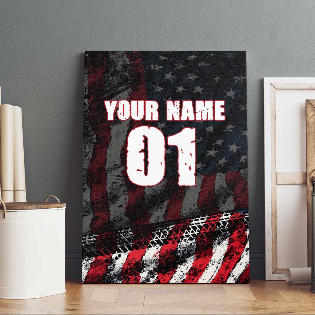 Motocross Rider Canvas Wall Art with American Flag Background and Extreme Text in Red and Black Grunge Design - Wonder Print Shop