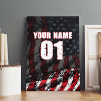 Motocross Rider Canvas Wall Art with American Flag Background and Extreme Text in Red and Black Grunge Design - Wonder Print Shop